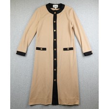 Henry Lee Womens Tan Black Trim Long Sleeve Button Front Midi Dress