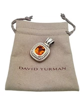 David Yurman Sterling Silver & Gold Citrine Cable Enhancer Pendant - Pouch