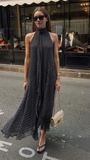 ZARA SS25 ZW COLLECTION HALTER POLKA DOT DRESS Sz L BLACK WHITE 5289/045/084 NEW