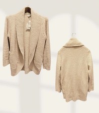 Barefoot Dreams Cozy Chic Cream Color Collar Thick Pockets Plush Cardigan LG NWT