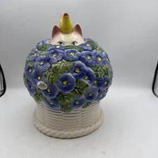 Large Clay Art Cat in the Primrose Cookie Jar Made in Portugal