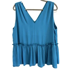 Ann Taylor Loft Peplum Blouse Sz XL Teal Solid Top Sleeveless Cami - Excellent!