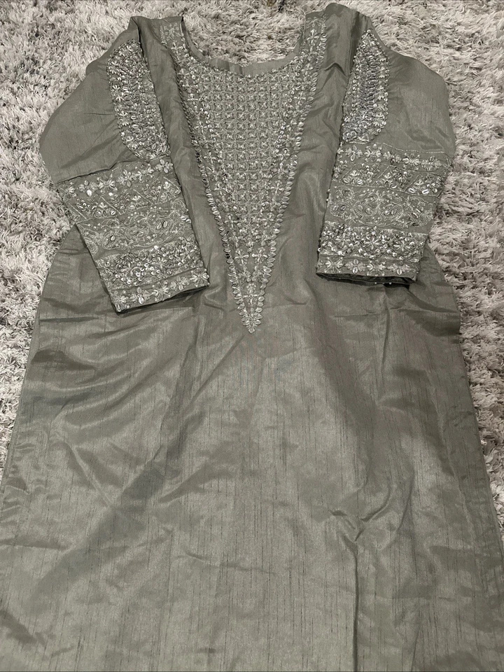 Vestido Paquistaní Salwar Kameez Algodón Bordado Busto 46 2 Xl Foto 3 de 4