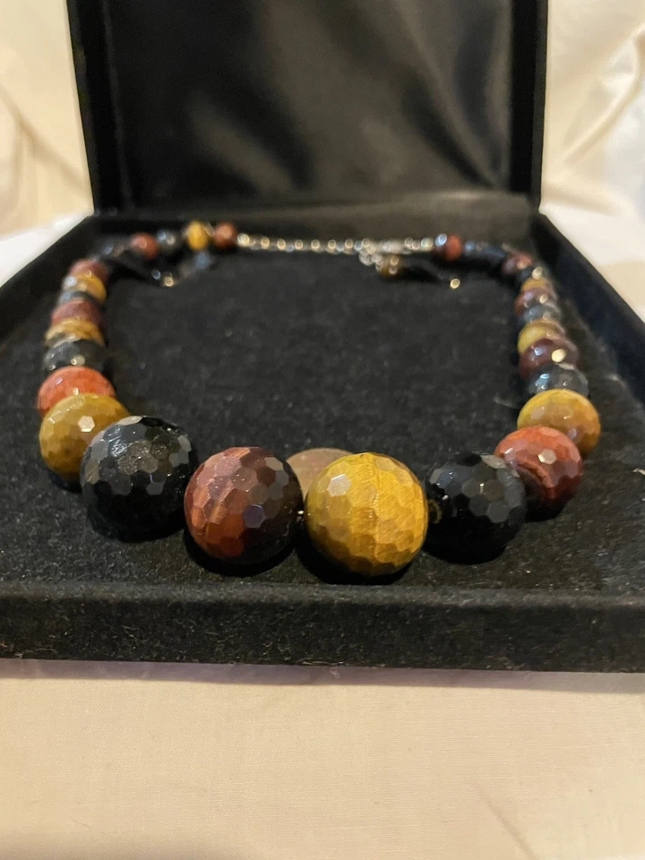 Enormes collares gemas de ojo de tigre multicolores naturales de 20 mm con cuentas redondas Foto 3 de 4