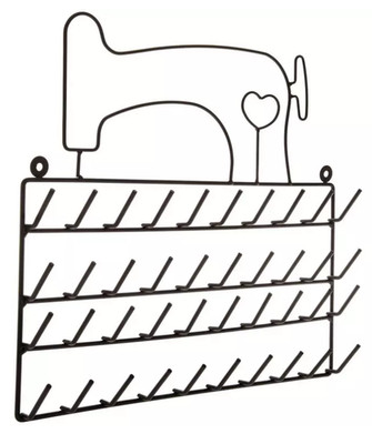 Black Wire Sewing Machine Thread Rack - Holds 40 Spools - Wall Mounted Organizer