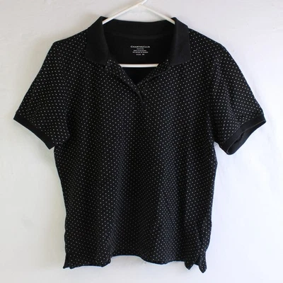 Charter Club Polo Femme Petite L Noir Blanc Pois Manches Courtes - Photo 1/4
