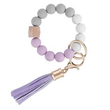 Silicone Beaded Keychain Wristlet with Tassel for Purple 