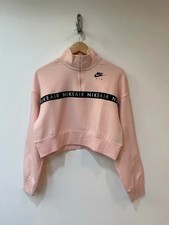 NWOT Nike Hoodie Sweatshirt Pink Cropped Women's Size M Half Zip Long Sleeves