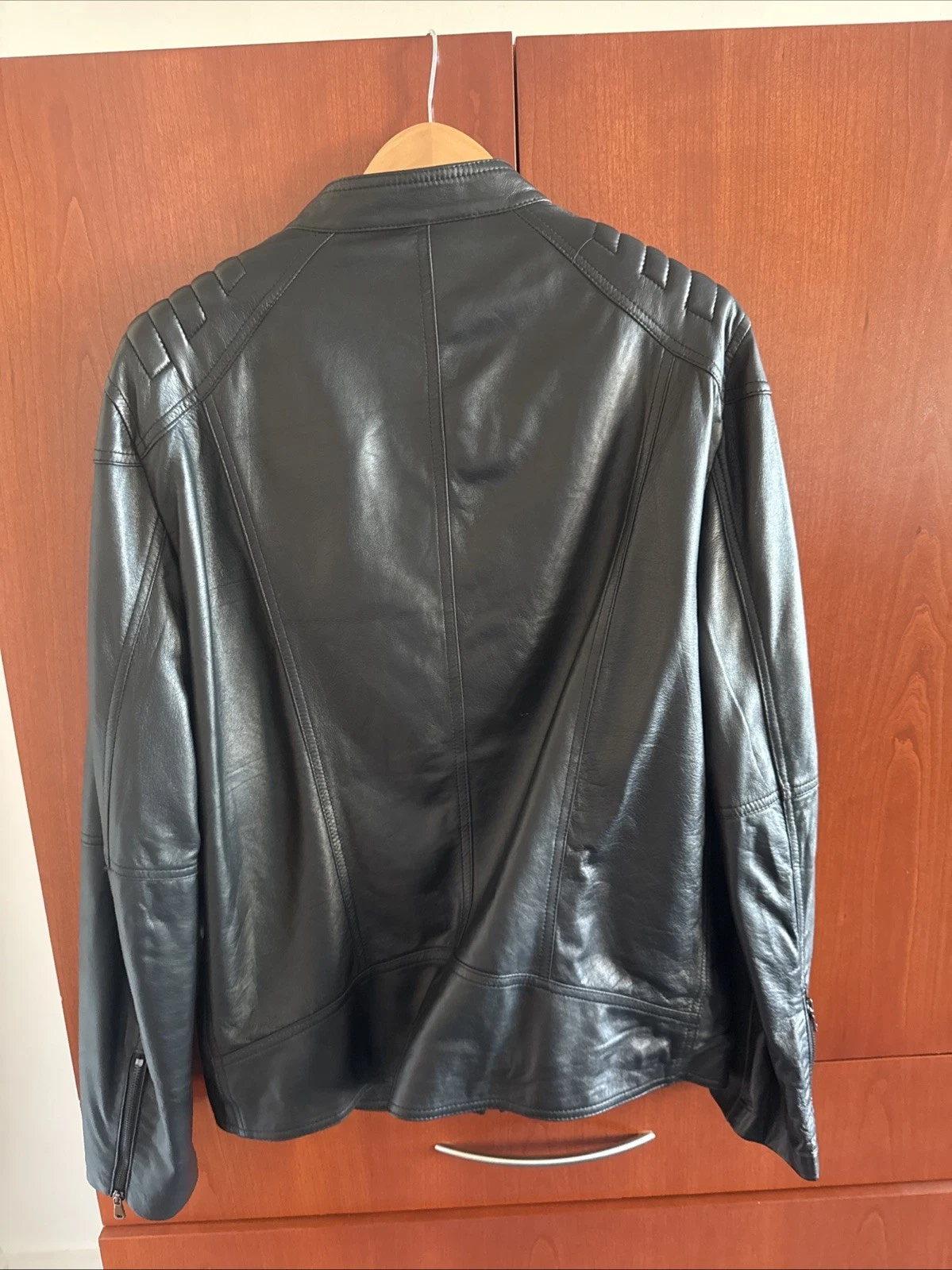Vera Pelle Men's Genuine Leather Black Bomber Jacket Made In Italy Size 60 - product detail image 9