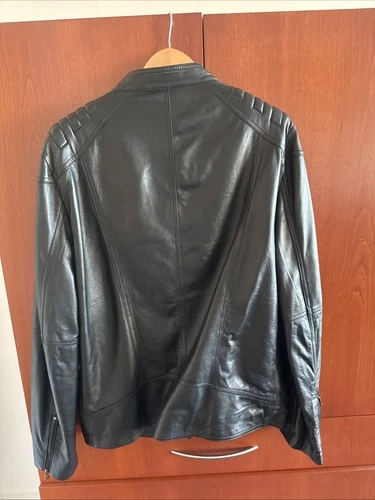 Vera Pelle Men's Genuine Leather Black Bomber Jacket Made In Italy Size 60￼ image 9