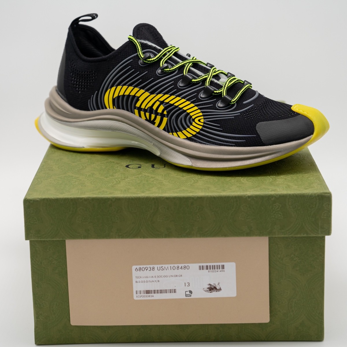 Size 13G 13.5 US - Gucci Run Sneaker Black Yellow Green Size 13G 13.5 US - Gucci Run Sneaker Black Yellow Green | eBay main image 2