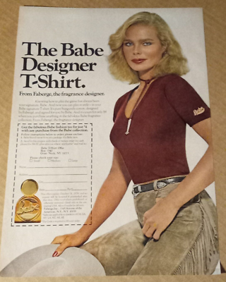 1979 print ad page BABE Faberge beauty Margaux Hemingway t-shirt