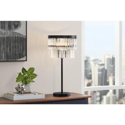 Elegant Black Frame Crystal Shimmers Table Lamp 26 in.
