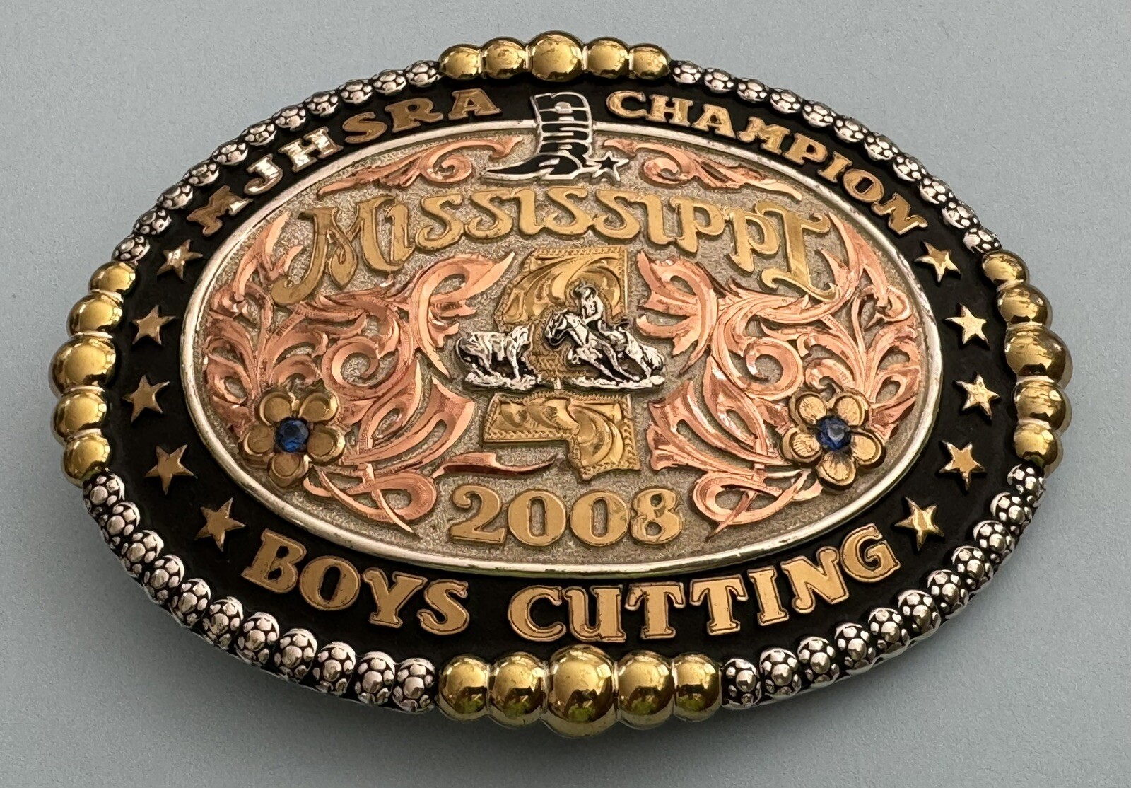 Vintage 2008 Mississippi MJHSRA Boys Cutting Champion Gist Trophy Belt Buckle