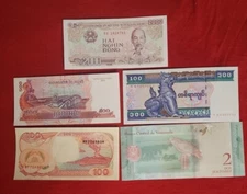 MIXED LOT 5 DIFFERENT WORLD PAPER MONEY BANKNOTES CURRENCY FOREIGN  UNC