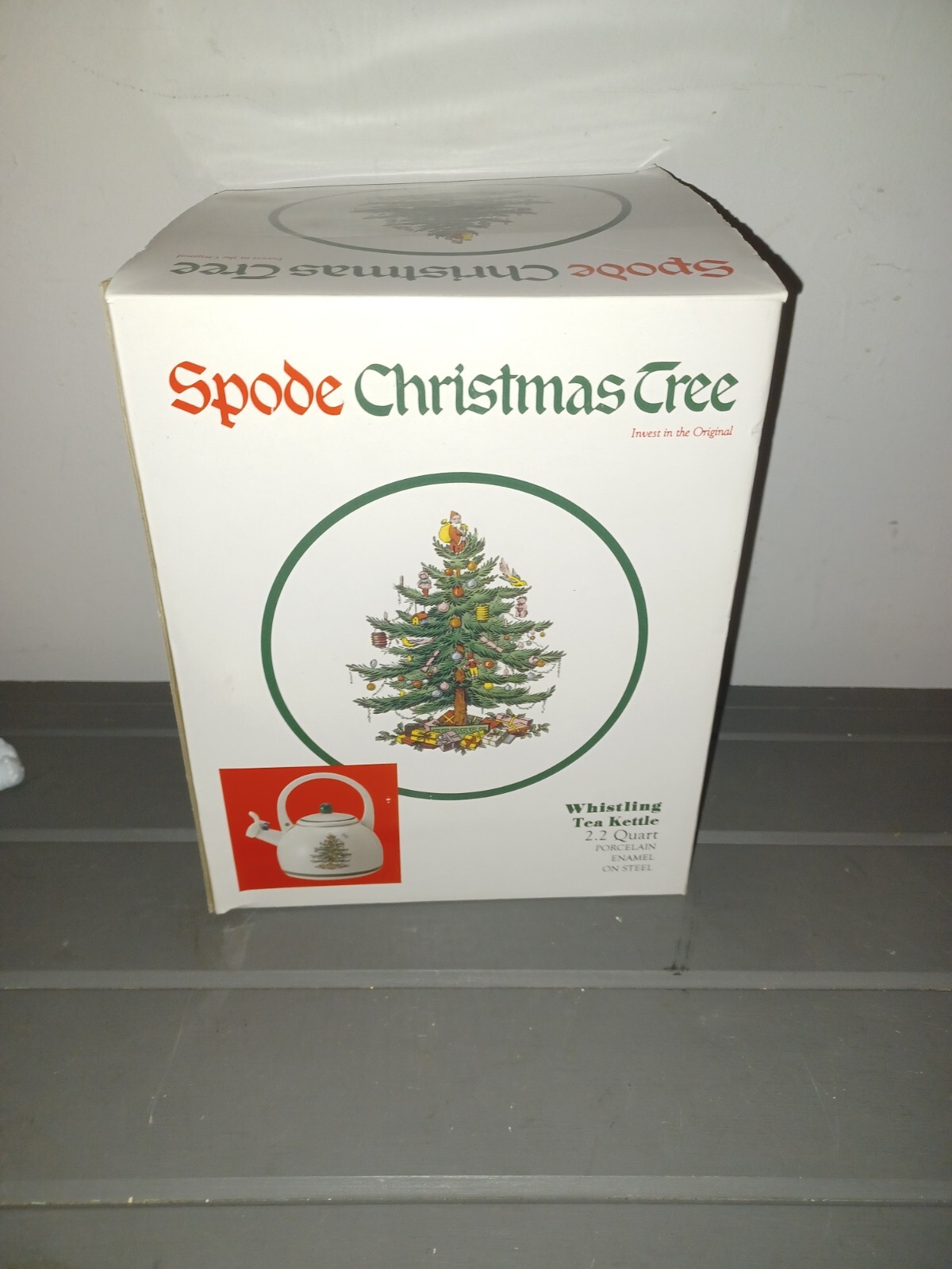 Spode Christmas Tree Whistling Tea Kettle Pot Porcelain Enamel 2.2