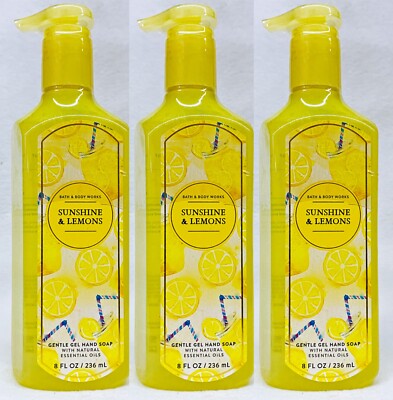 3 Bath & Body Works SUNSHINE LEMONS Gentle Gel Hand Soap Liquid Wash 8 oz