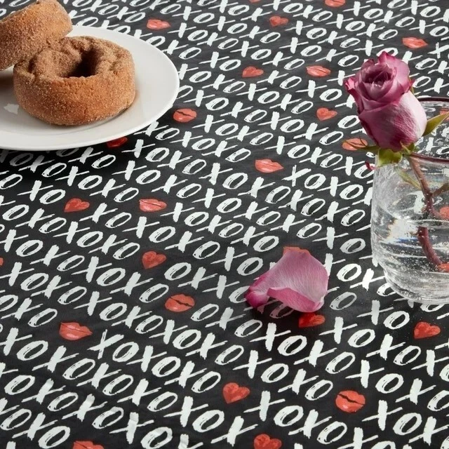 Way to Celebrate Valentine's Day XO Lips Hearts 60x102in PEVA Vinyl Tablecloth - Image 4 of 4
