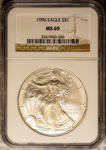 Schlüsseldatum 1996 $ 1 Silber American Eagle MS 69 NGC # 3541960-340 + Bonus - Bild 1 von 2