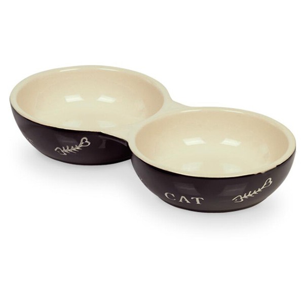 Nobby Katzen Keramik Doppelnapf Cat Schwarz/Beige 22X11,5Cm Futternapf-image