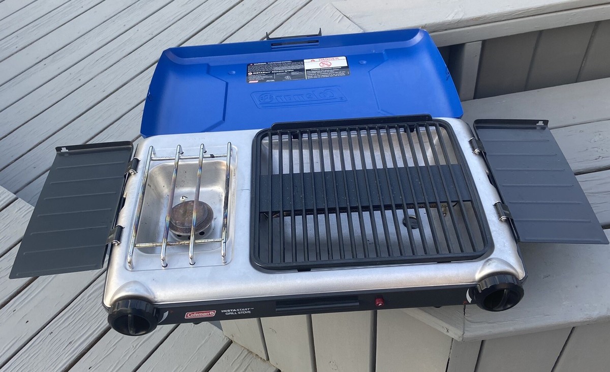 COLEMAN INSTA START BLUE PROPANE GRILL STOVE WITH BLACK CARRYING