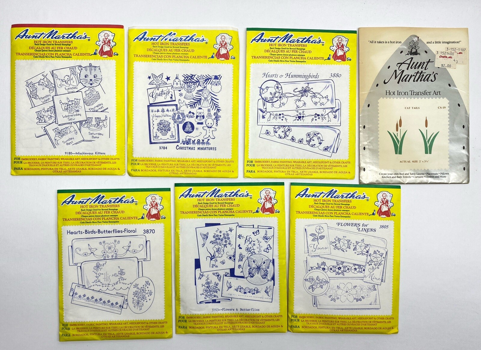 Vintage Aunt Marthas Embroidery Craft Patterns Hot Iron Transfers Lot ...