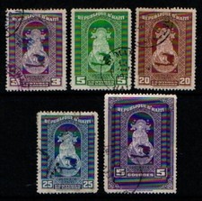 Haiti 1942 Our Lady selection to 5 gourdes SG343-44, 347-48, 351 Used