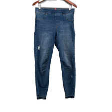 Spanx Distressed Ankle Skinny Jeans Womens Large Blue Denim Pull On Classic