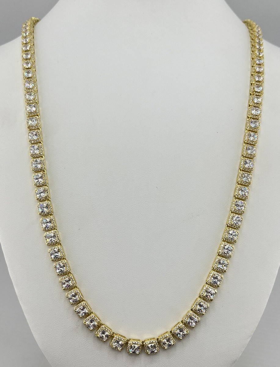 Cubic Zirconia 26 Inch Tennis Chain 925 Gold Plated Sterling