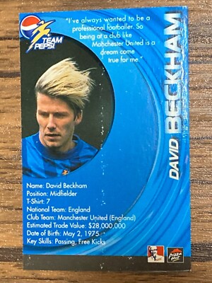 Team Pepsi 2002 FIFA World Cup Soccer Card David Beckham Pizza Hat