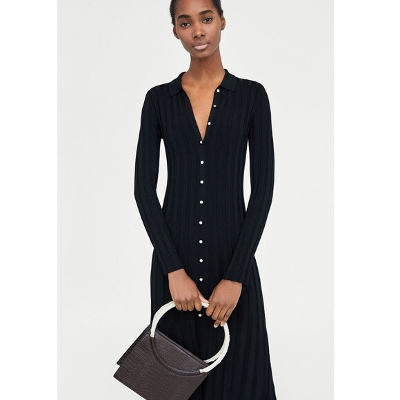 knee length dresses for ladies ZARA. Black fitted midi dress Tm  Hibuy market