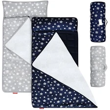 Toddler Nap Mat Daycare with Pillow& Soft Fleece Minky Blanket for Boys 2 Pack
