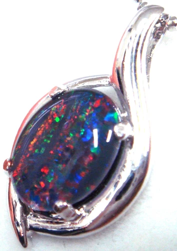 Amazing Christmas Gift Natural Black Triplet Fire Opal Pendant Solid Silver Set