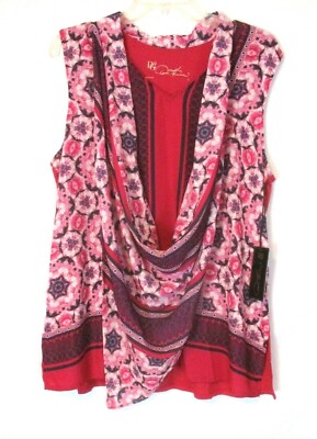 New DG2 Diane Gilman Scarf Overlay Shirt Sz L Pink Sleeveless 687812 Women YL2