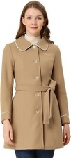 Allegra K Women's Winter Elegant Lapel Collar Long Trench Coat Camel Large