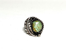 Vintage Navajo Native American Southwest Feather Green Turquoise Ring Size 5.5