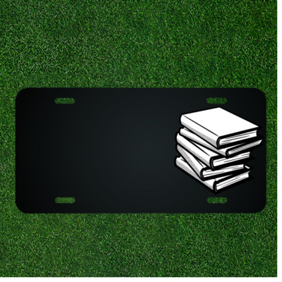 Custom Personalized License Plate With Add Names To Stack Of White Books Design