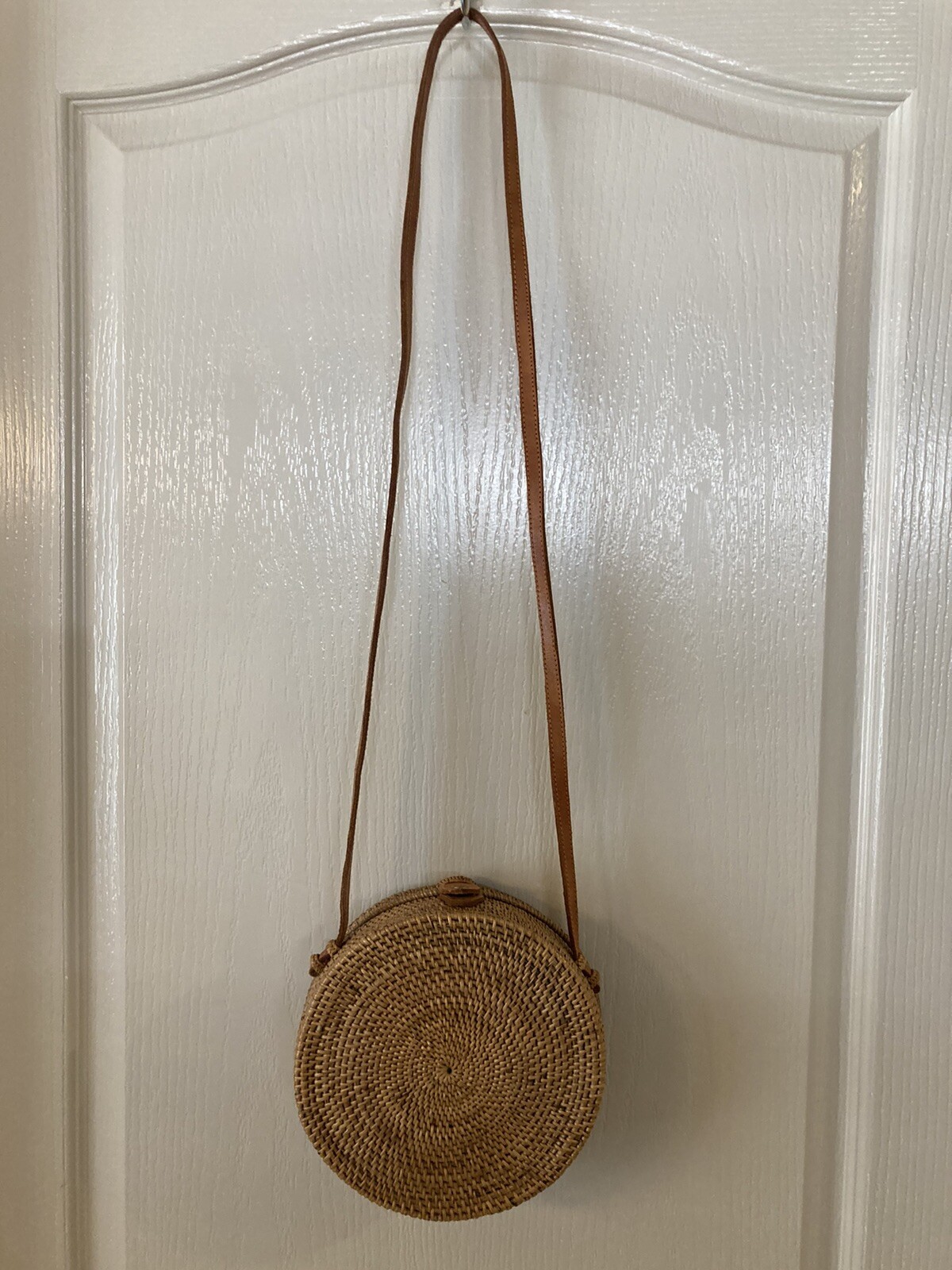 Wicker/Rattan Round Purse Crossbody With Leather Shou… Gem