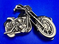 Motorcycle Chopper Biker Figural Cutout Silver Color Vintage Belt Buckle