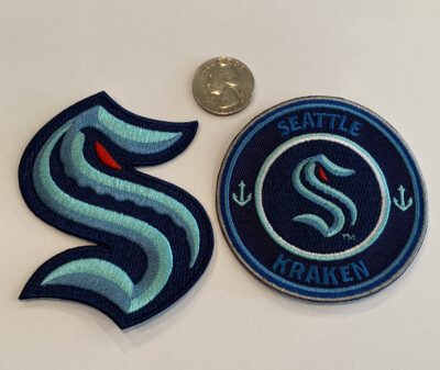 (2)-SEATTLE KRAKEN EMBROIDERED IRON ON PATCHES NHL 3.5 x 3  & 3 x 3  AWESOME!!