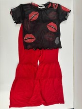 Girls Outfit Fashion Nova Kids Size 3 Mesh Top and Flare Bottoms Lips Red