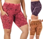 1X 2X 3X Mineral Wash Wide Waistband Biker Bike Shorts 9" Leggings with Pockets