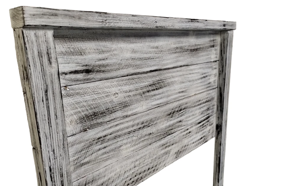 Cabecero de madera maciza artesanal envejecido encalado tamaño doble hecho en EE. UU. HBTWH Foto 3 de 4