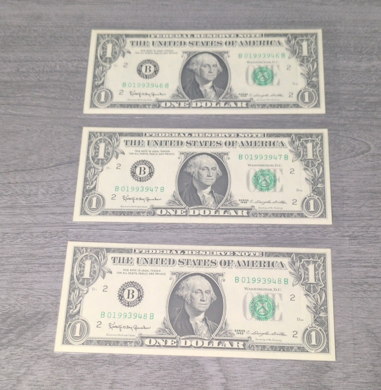 1963 B New York $1  FRN AU Lot of 3 Consecutive, Uncertified