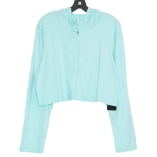 NWT 90 Degrees Cropped Hoodie 1/2 Zip Y2K Athleisure Minimalist Lounge Blue XL