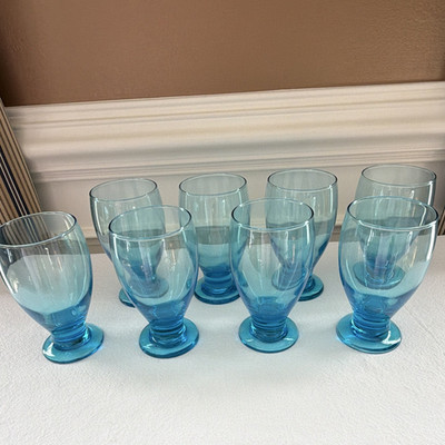 8 Vintage Cristar Lexington aqua blue glasses in excellent condition Libbey