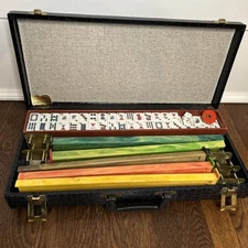 Vtg MAH JONGG MAHJONG SET-CARDINAL-152 TILES-Faux gator Case