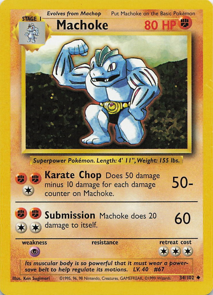 Machoke 34/102 Uncommon Base Set Unlimited Pokemon 1999 Near Mint