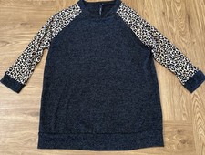 Gray/Black Shirt Leopard Print Sleeves Medium Blouse