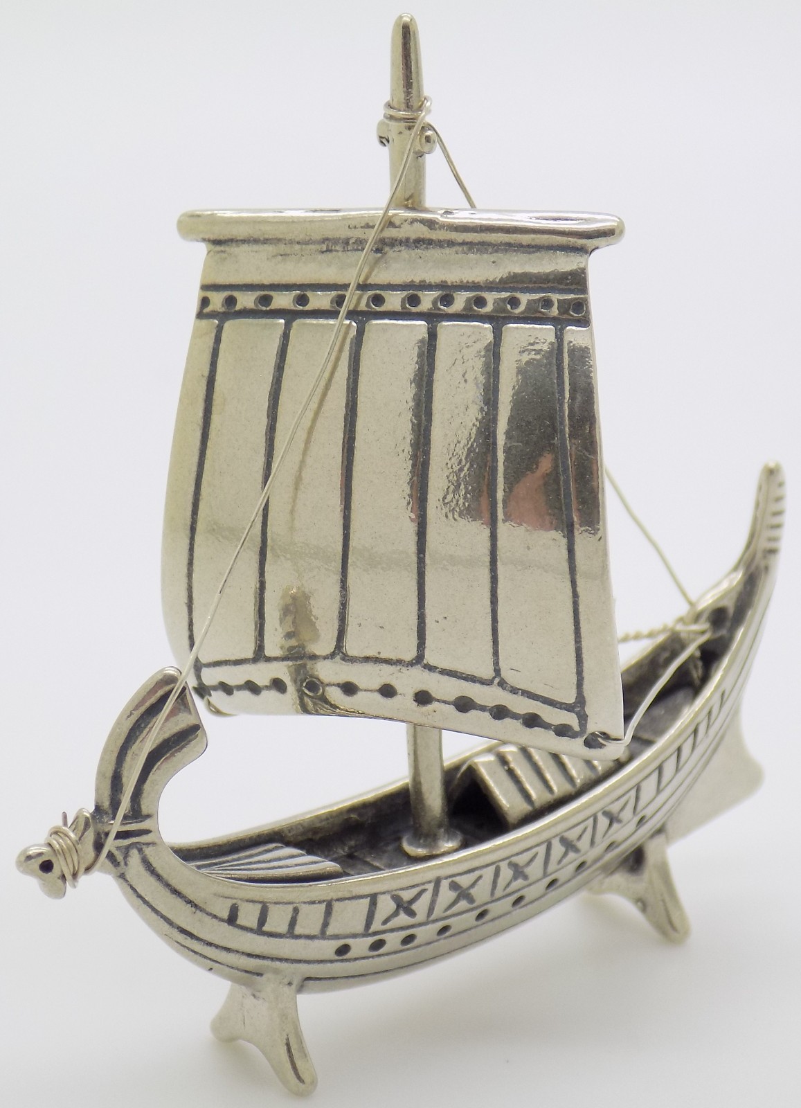 Vintage Italian Handmade Genuine Silver Ancient Vessel Figurine Solid Miniature